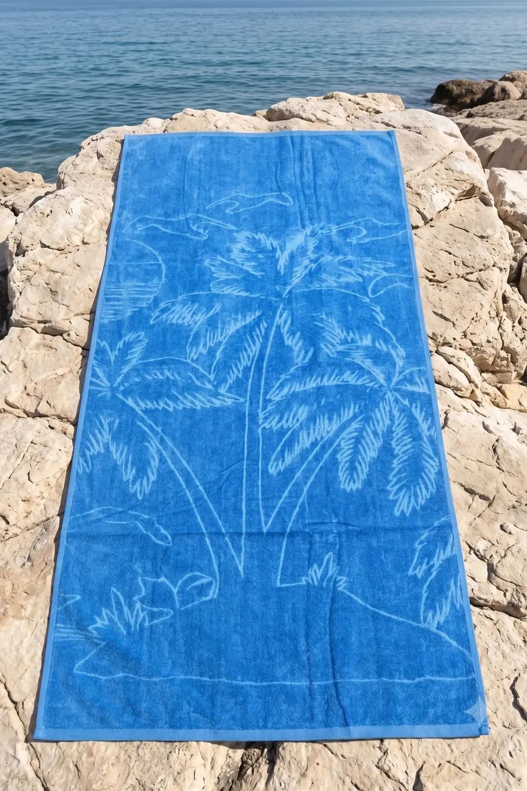 La Notte Summer Palmiye Kadife Plaj Havlusu Mavi 70x140 cm 3