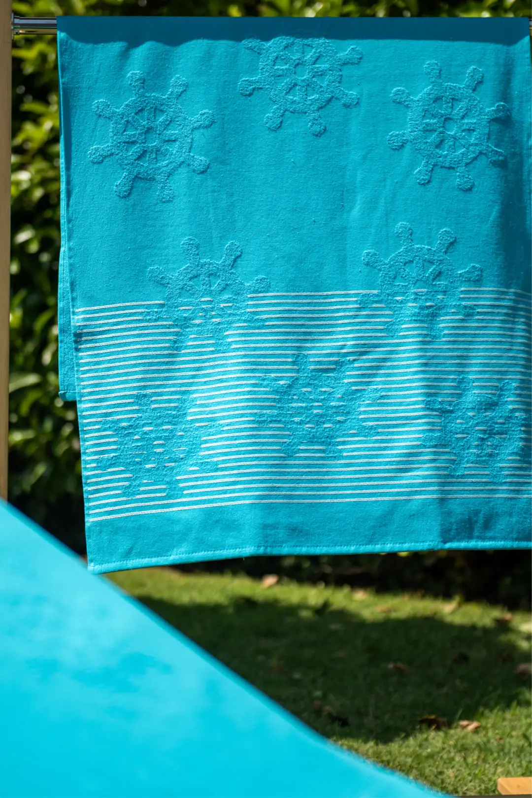 Cotton Collection Bukle Plaj Havlusu Çark Turkuaz 6
