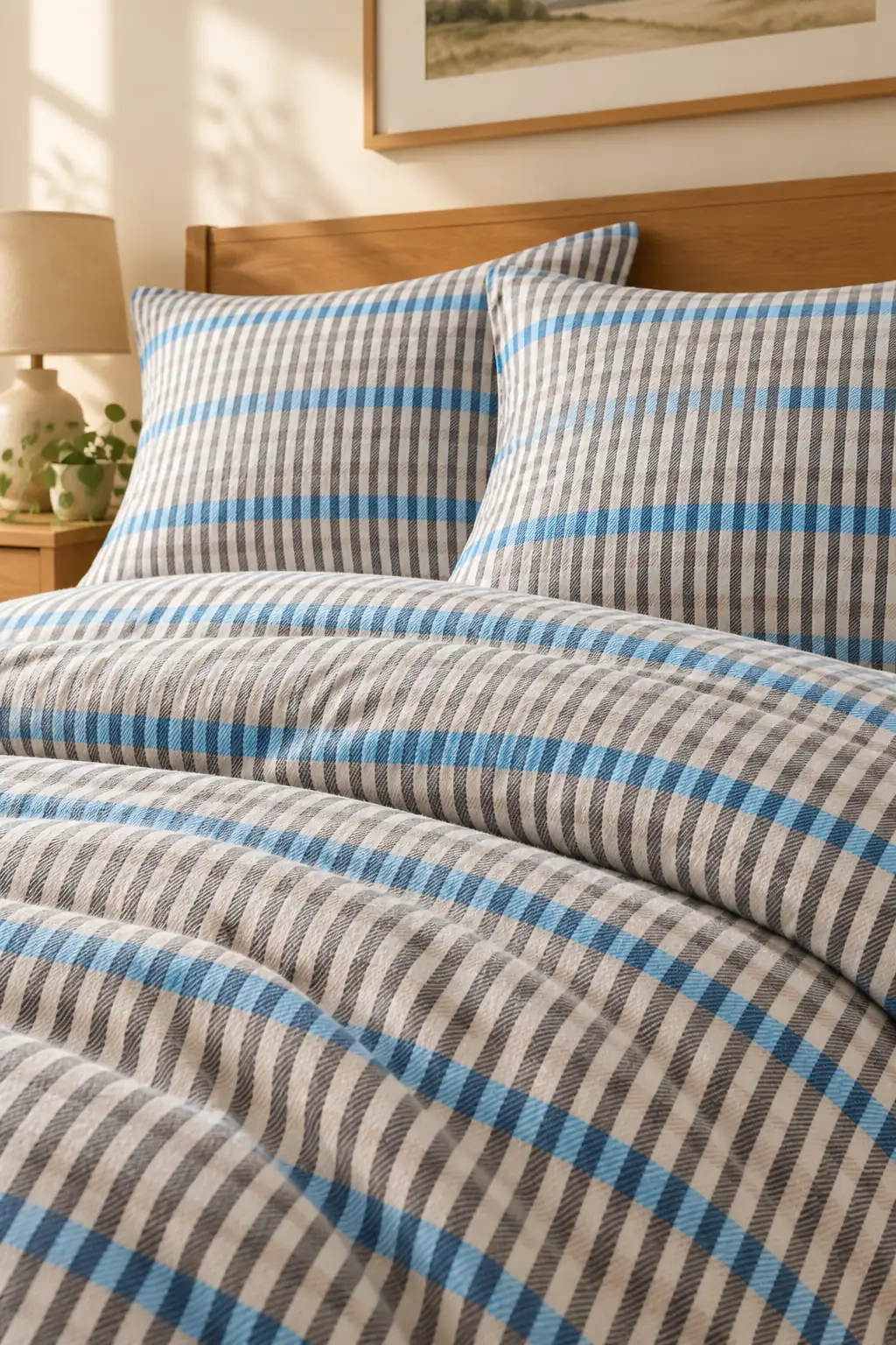 Cotton Collection Flanel Çift Kişilik Nevresim Seti Blue Stripe 3