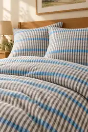 Cotton Collection Flanel Çift Kişilik Nevresim Seti Blue Stripe 3