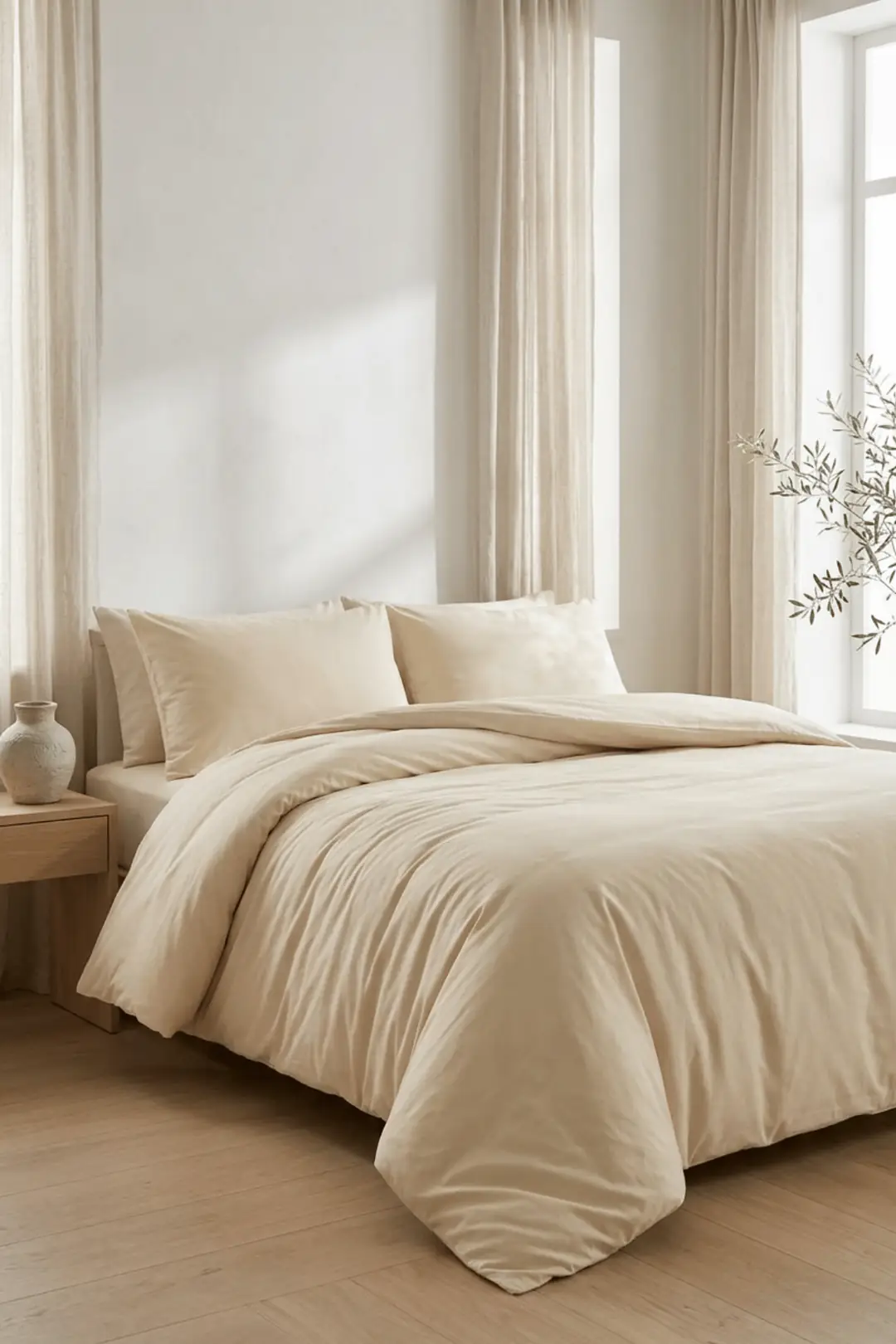 Cotton Collection Ranforce Çift Kişilik Nevresim Seti Düzboya Krem 3