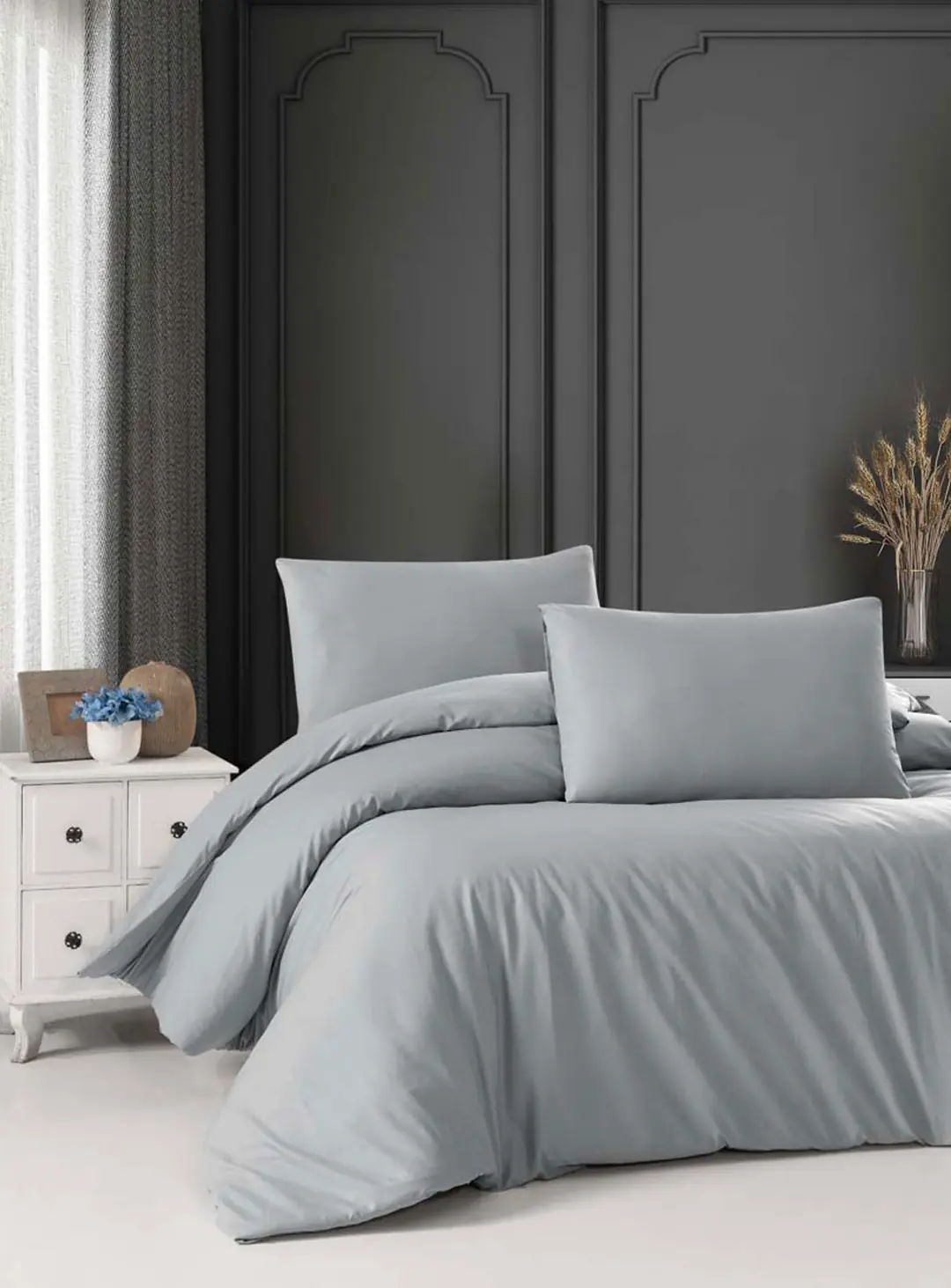 Cotton Collection Ranforce Çift Kişilik Nevresim Seti Düzboya Gri