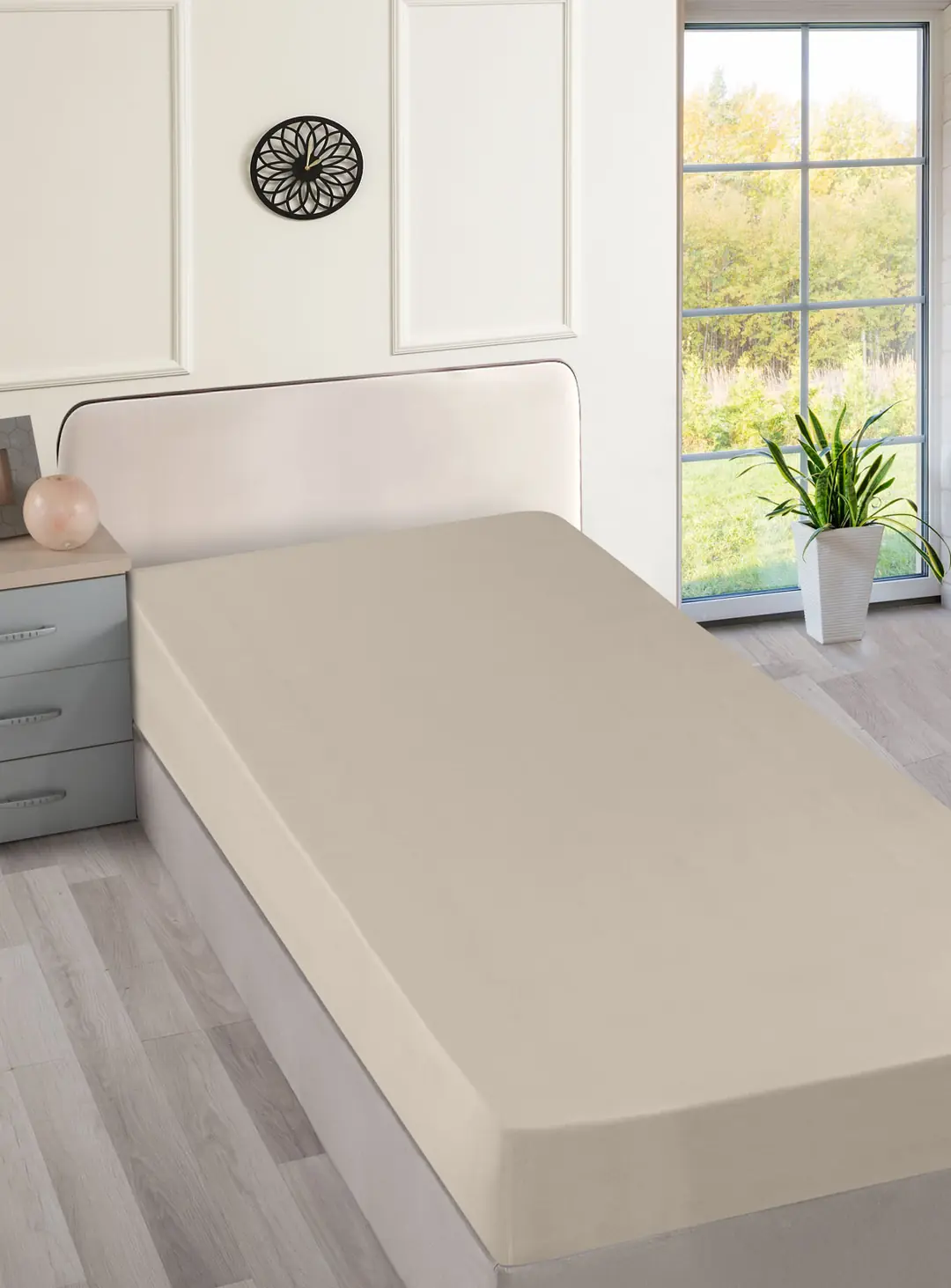 Cotton Collection Ranforce Çift Kişilik Çarşaf Düzboya Bej
