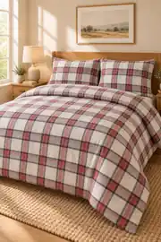 Cotton Collection Flanel Çift Kişilik Nevresim Seti Grey Red Plaid 2