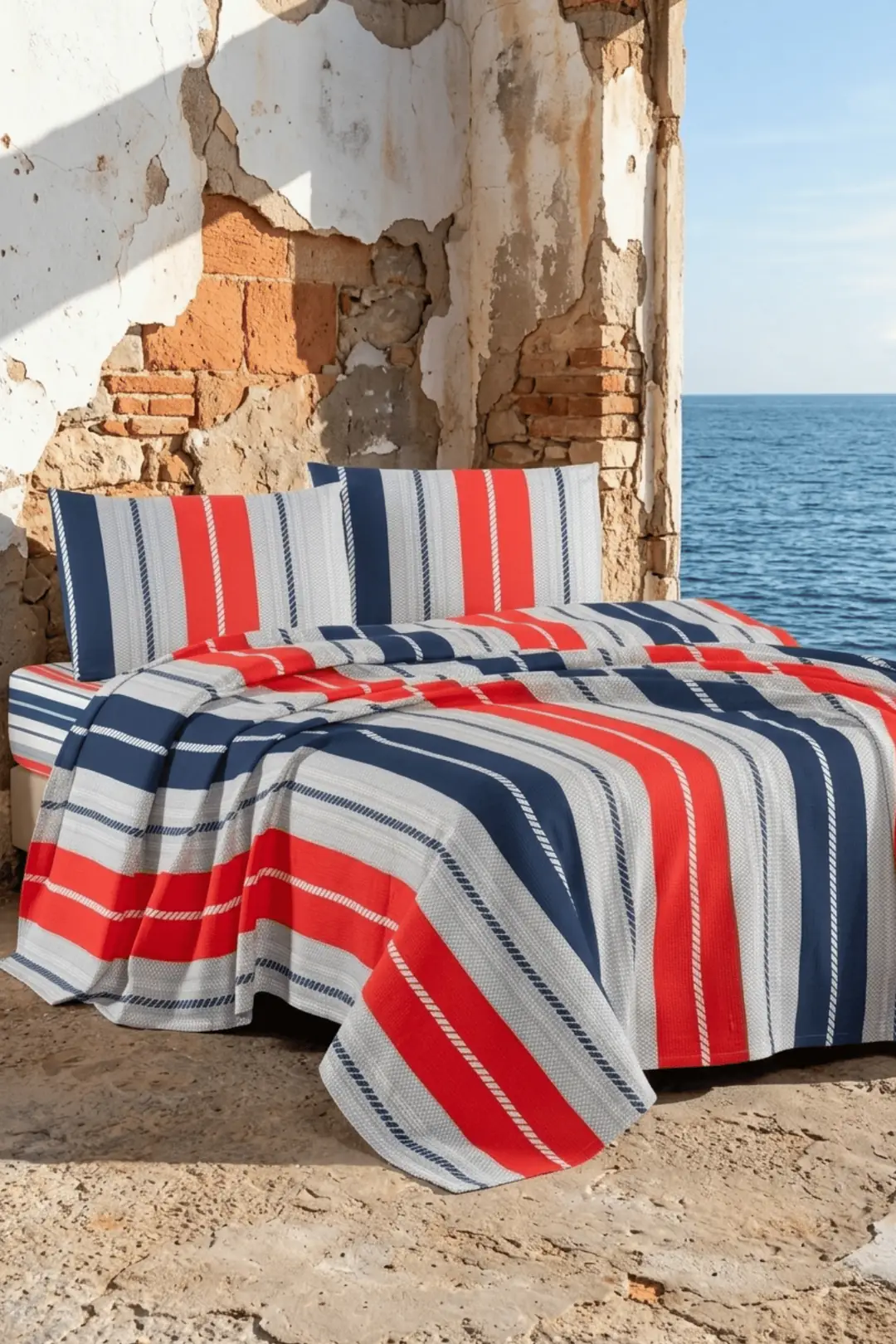 La Notte Marin Stripe Çift Kişilik 4 Parça Pike Takımı 210x230 + 160x200 + 2/50x70 cm