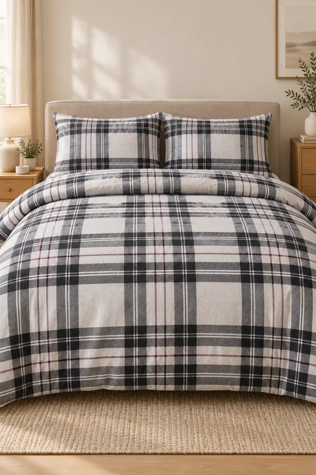 Cotton Collection Flanel Çift Kişilik Nevresim Seti Light Grey