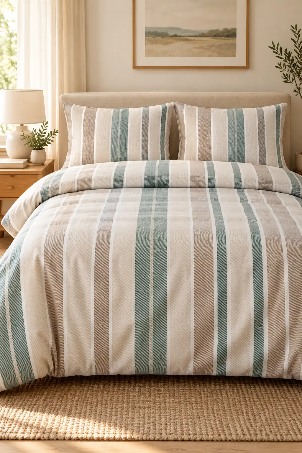Cotton Collection Flanel Çift Kişilik Nevresim Seti Soft Stripe