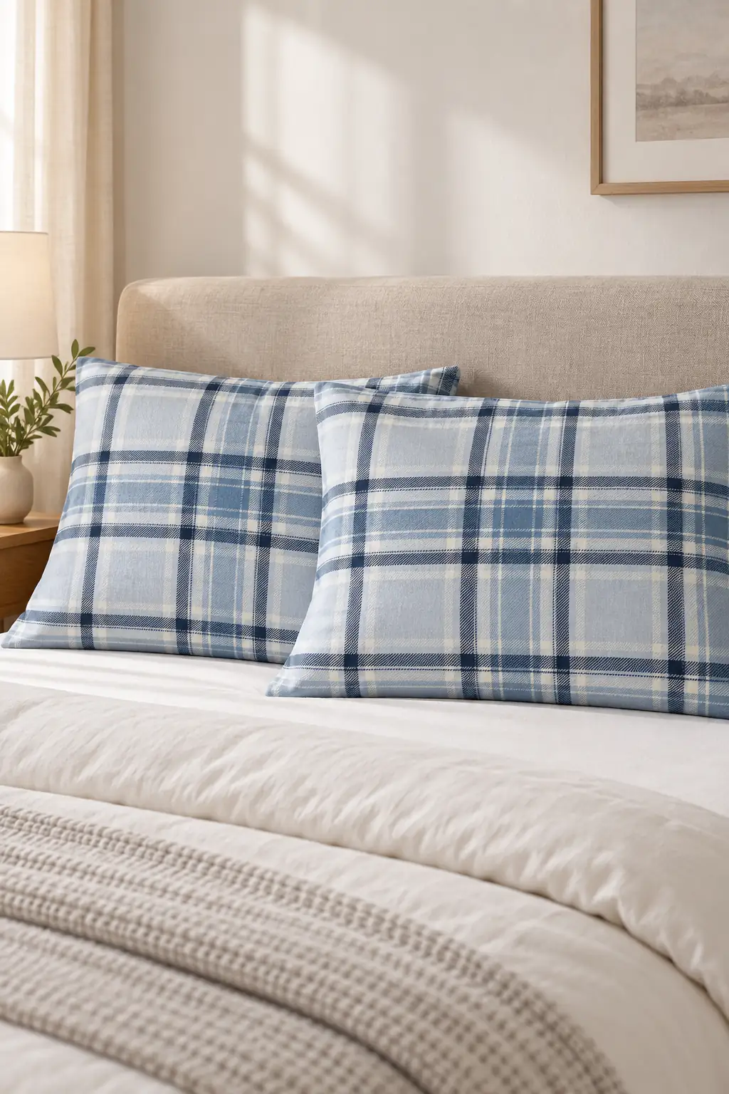 Cotton Collection Kışlık Pazen 2'li Yastık Kılıfı Light Blue