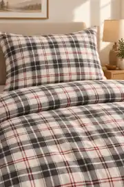 Cotton Collection Flanel Çift Kişilik Nevresim Seti Red Black Plaid 3