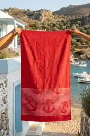 Cotton Collection Bukle Plaj Havlusu Çapa Kırmızı 2