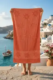 Cotton Collection Bukle Plaj Havlusu Çark Orange 1