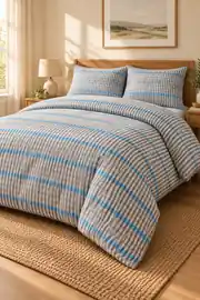 Cotton Collection Flanel Çift Kişilik Nevresim Seti Blue Stripe 2