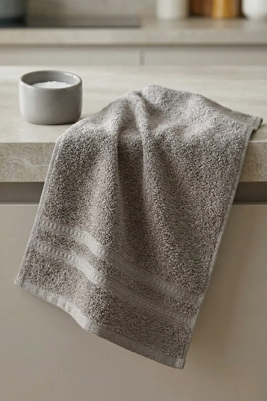 Cotton Collection Bukle Mutfak Havlusu Bordürlü Gri