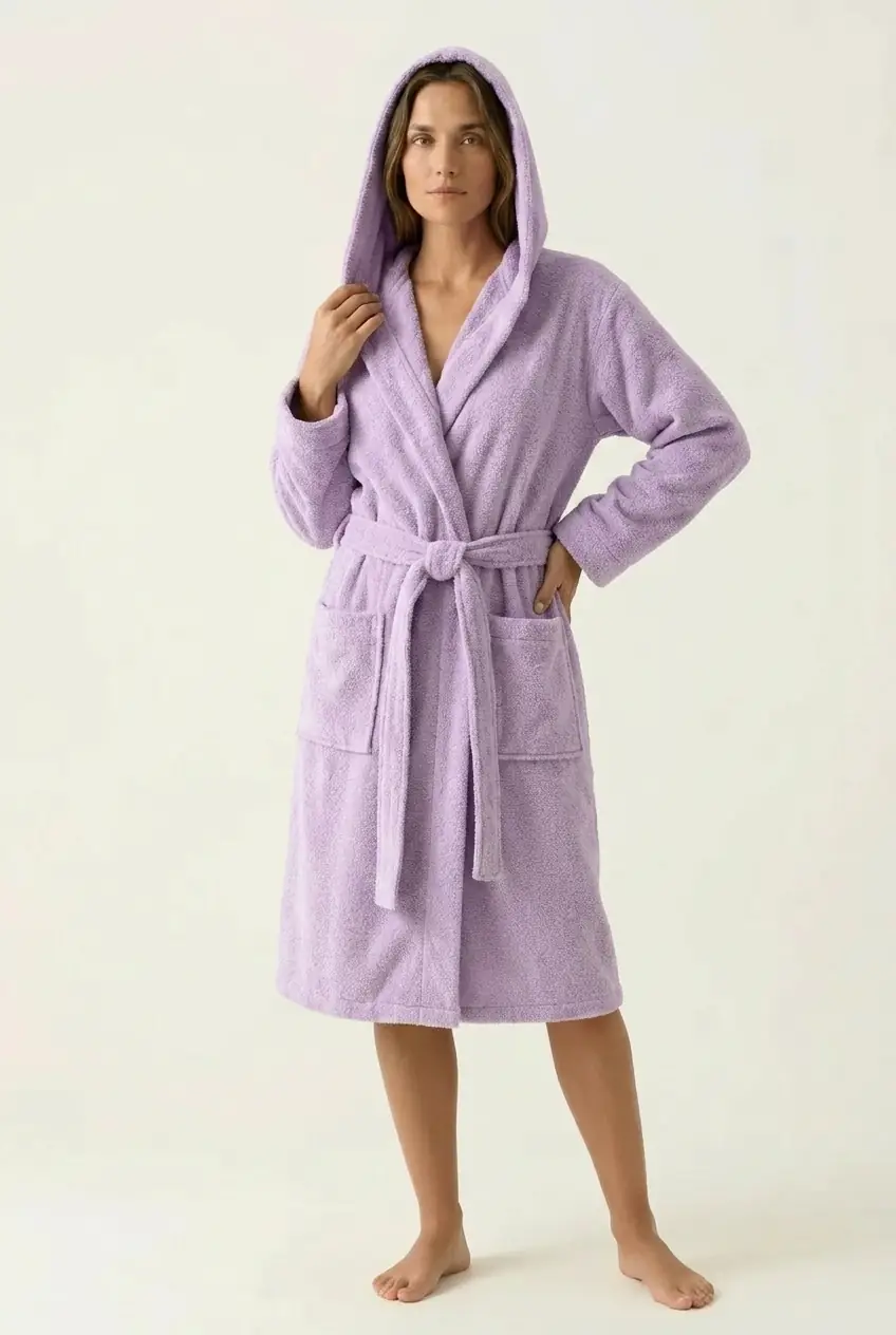 Cotton Collection Bukle Medium Bornoz Düz Lila
