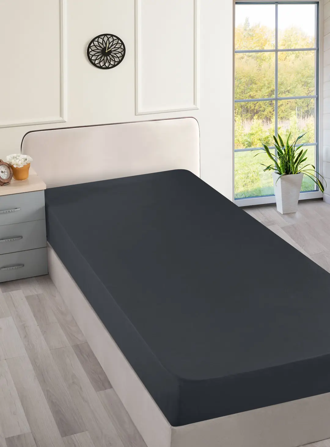 Cotton Collection Ranforce Çift Kişilik Çarşaf Düzboya Antrasit