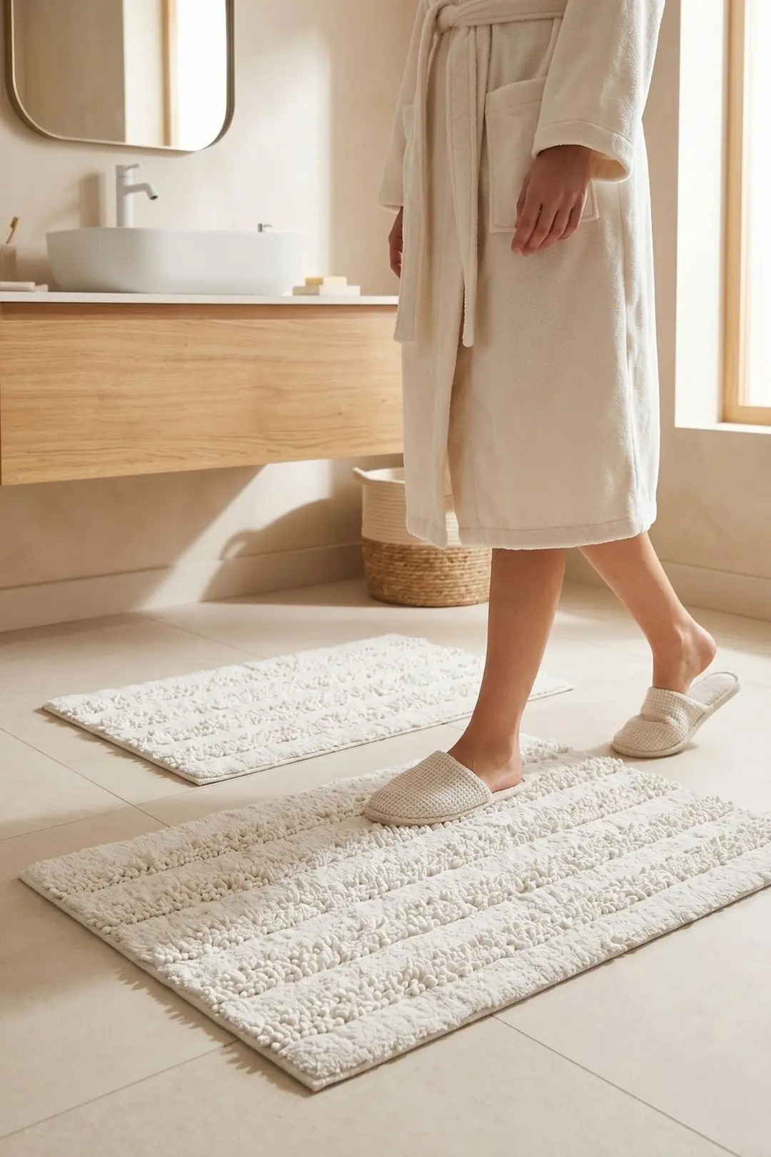 Cotton Collection 2'li Klozet Takımı Line Krem 60x100+50x60