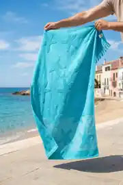 Cotton Collection Bukle Plaj Havlusu Yıldız Turkuaz 2