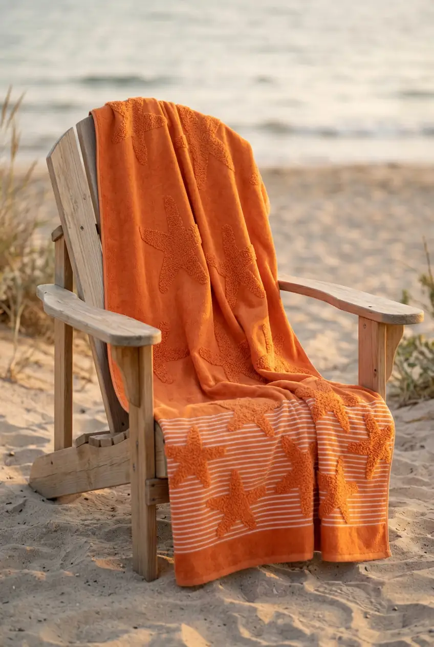 Cotton Collection Bukle Plaj Havlusu Yıldız Orange 1