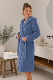 La Notte Pirinç Örgü Kapşonlu Bornoz S/M İndigo 1