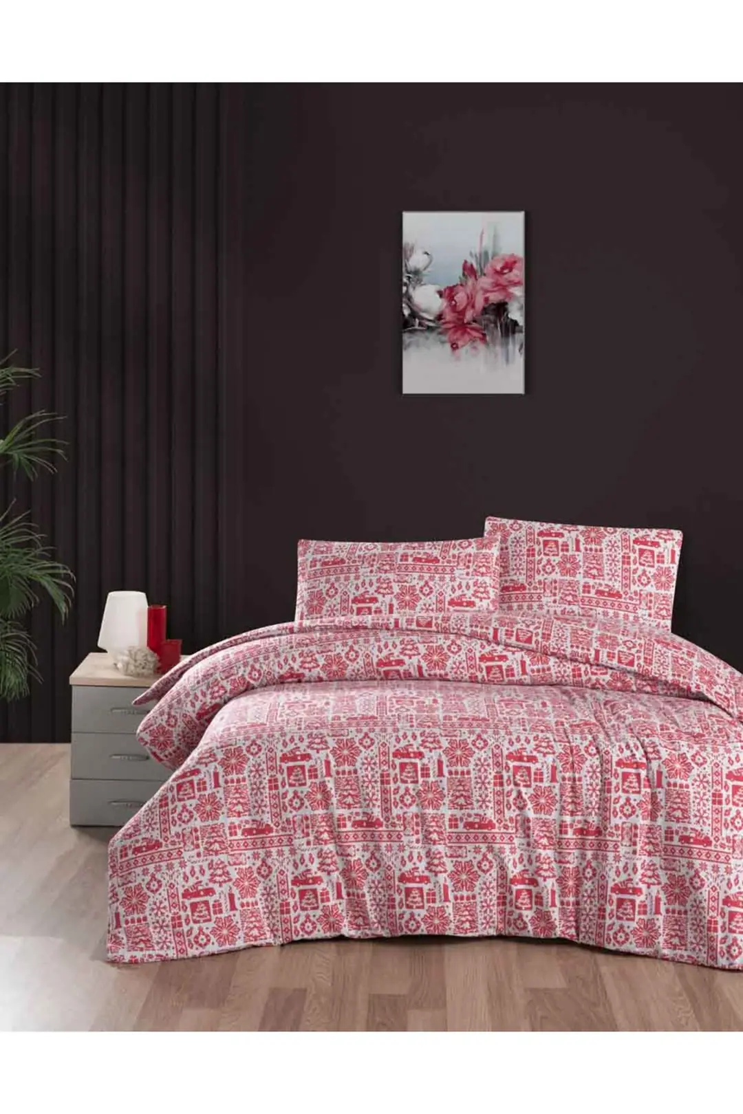 Cotton Collection Flanel R Çift Kişilik Nevresim Takımı Noel