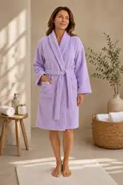 Cotton Collection Bukle Large Bornoz Düz Lila 2