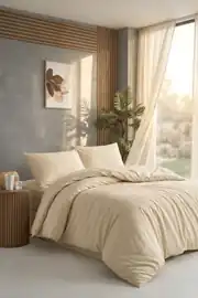 Cotton Collection Ranforce Çift Kişilik Nevresim Seti Düzboya Krem 5
