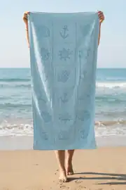 La Notte Summer Anchor %100 Pamuk Plaj Havlusu Açık Mavi 70x140 1