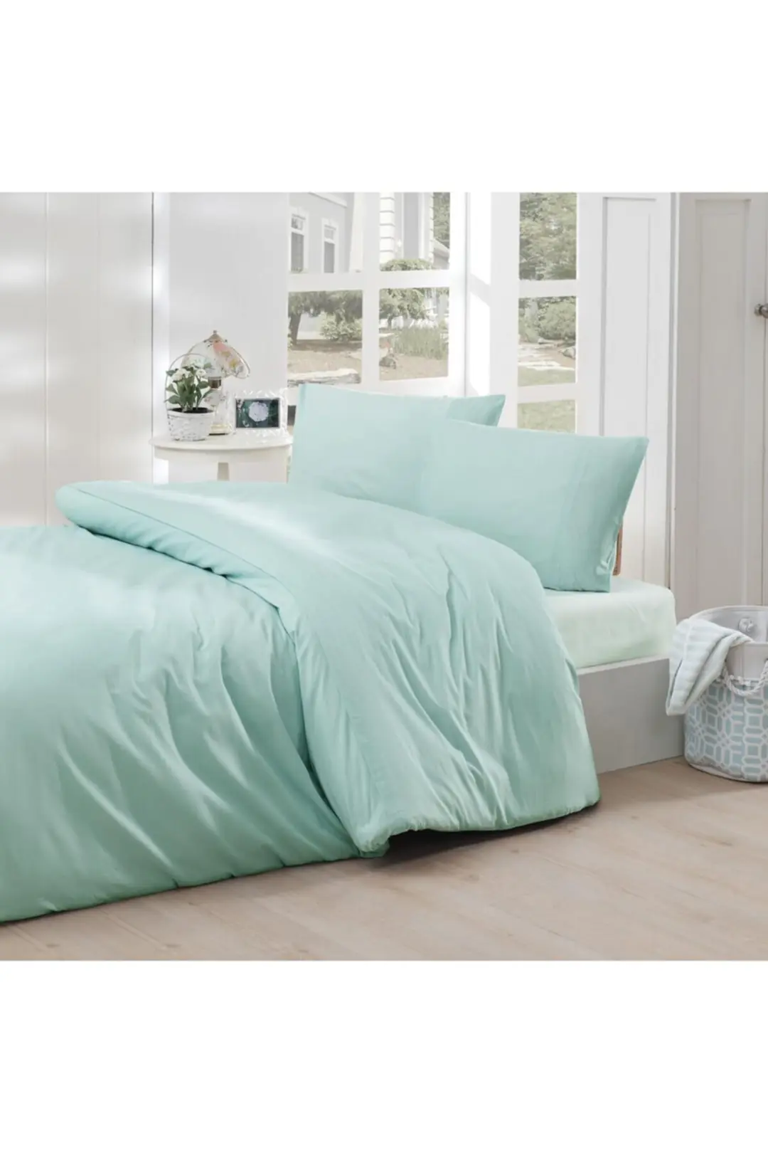 Cotton Collection Ranforce Battal Ebat Nevresim Takımı Simple Mint 1