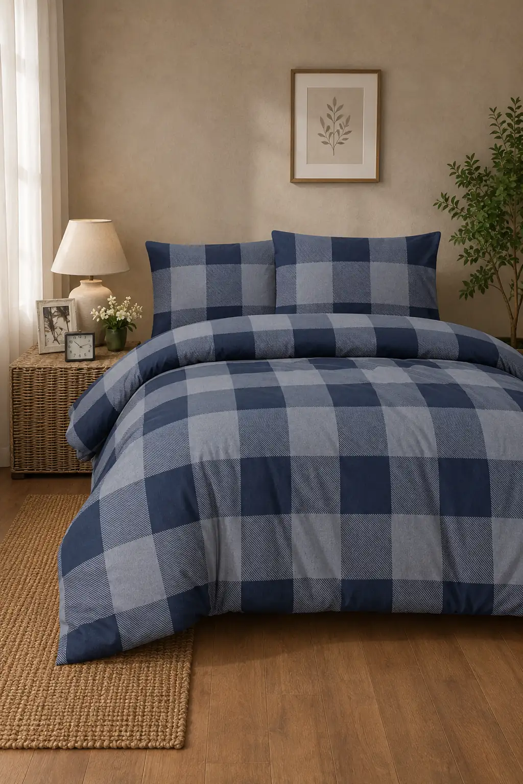 Cotton Collection Green Flanel Tek Kişilik Nevresim Takımı Lacivert 160x220 + 180x260 + 50x70 cm