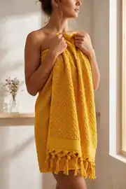 Cotton Collection Bukle Banyo Havlusu Peşkir Hardal 70x150 1