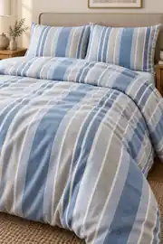 Cotton Collection Flanel Çift Kişilik Nevresim Seti Blue Grey Stripe 2