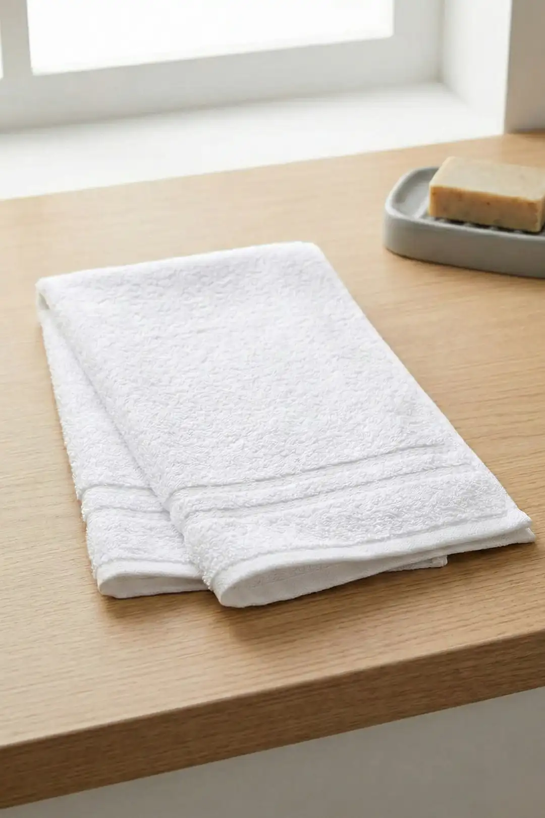 Cotton Collection Bukle Mutfak Havlusu Bordürlü Beyaz 30x50 1