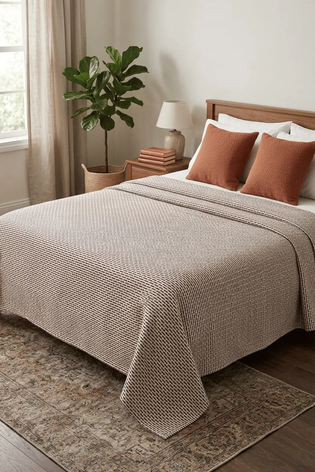 Cotton Collection Dash Çift Kişilik Pike Kahve 210x230 cm