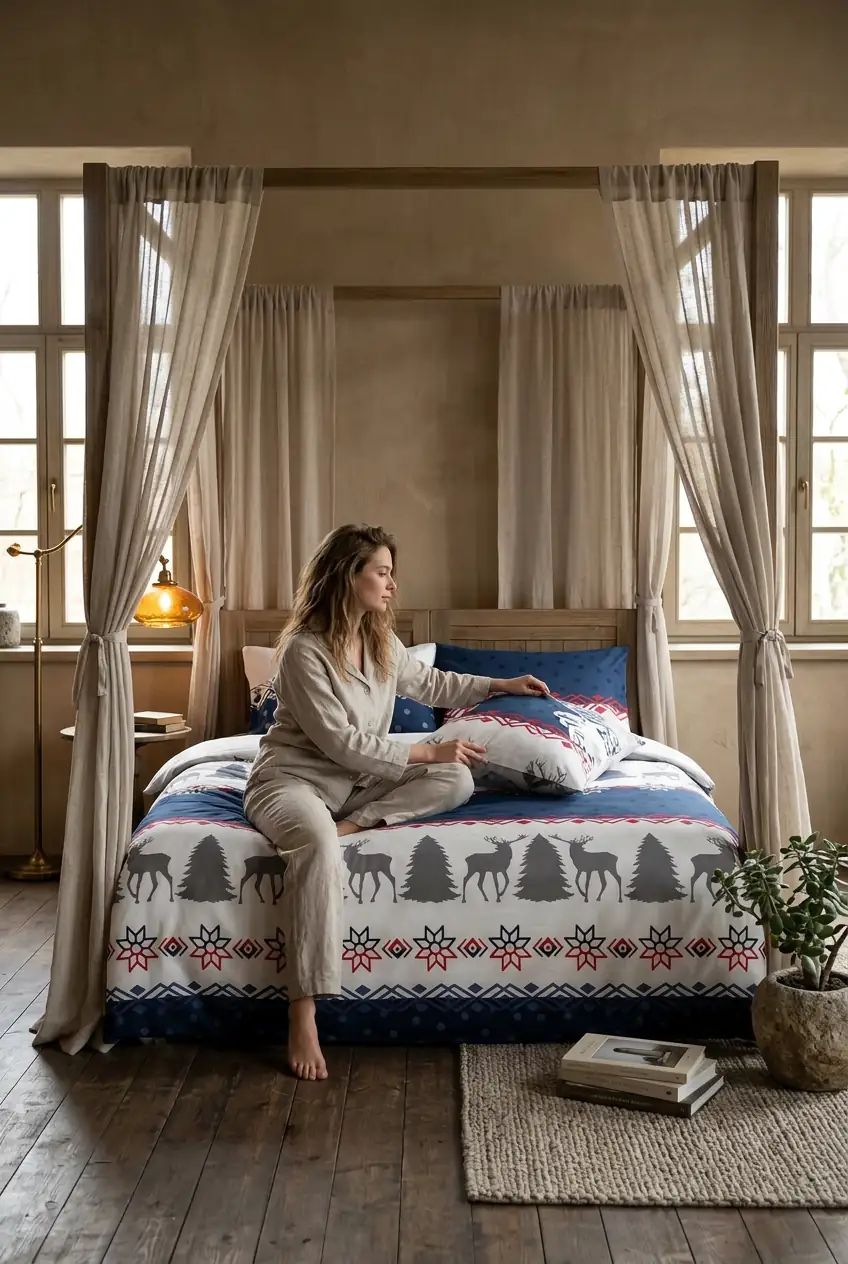 Cotton Collection Kışlık Pazen Çift Kişilik Nevresim Seti Winter 4