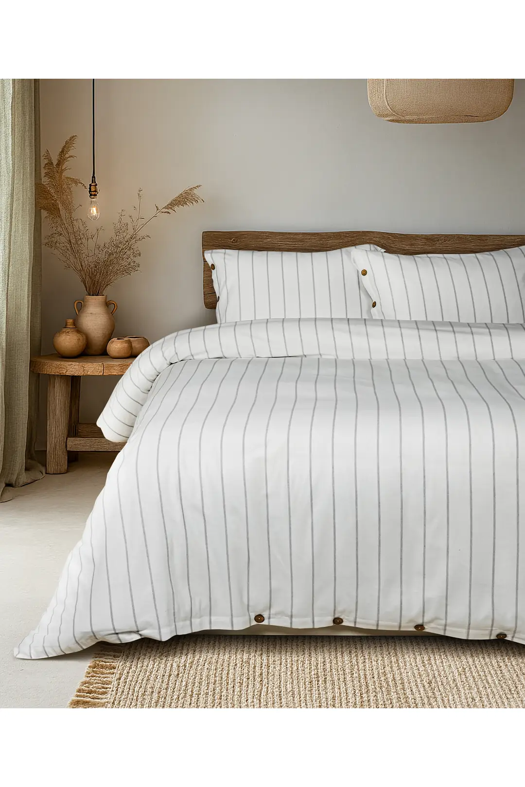 Cotton Collection Çift Kişilik Çizgili Nevresim Seti Rayuna