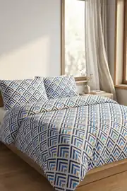 Cotton Collection Ranforce Çift Kişilik Nevresim Seti Ritm Mavi 4