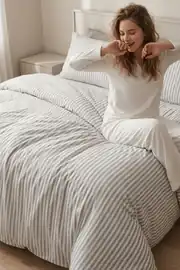 Cotton Collection Çift Kişilik Çizgili Nevresim Seti Reveboheme 4