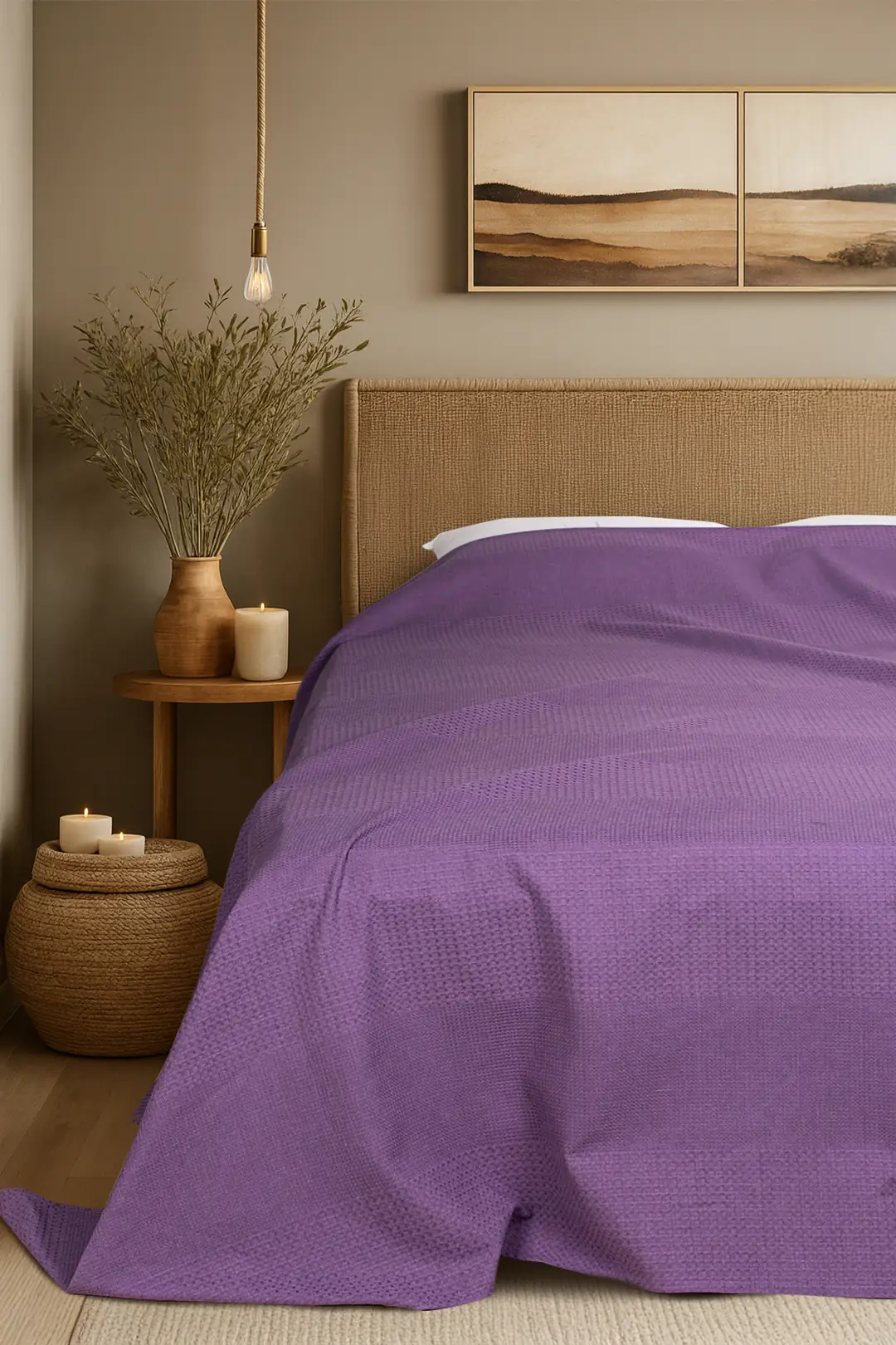 Cotton Collection Tek Kişilik Yatak Örtüsü Mor 7