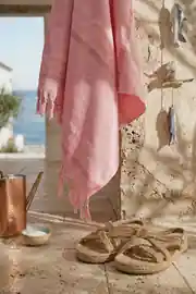 Cotton Collection Bukle Peştamal Havlu Çizgili Saçaklı Pembe 70x140 3