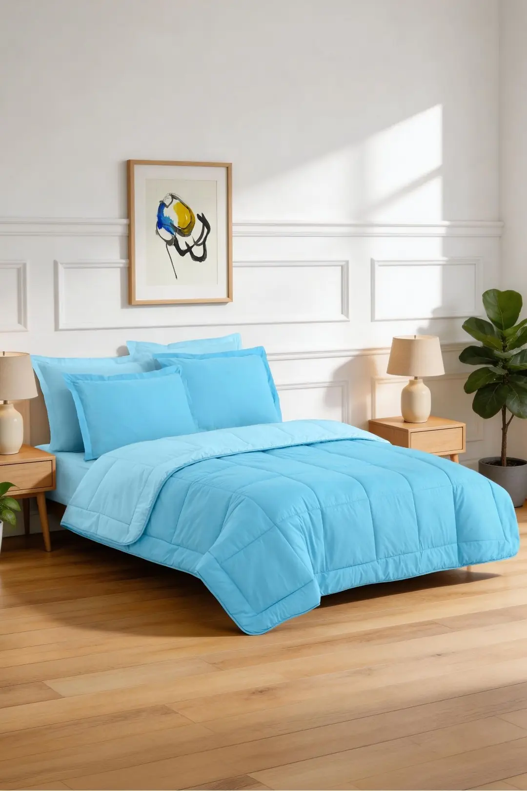 La Notte Ranforce Solid Colors Mavi Çift Kişilik Uyku Seti