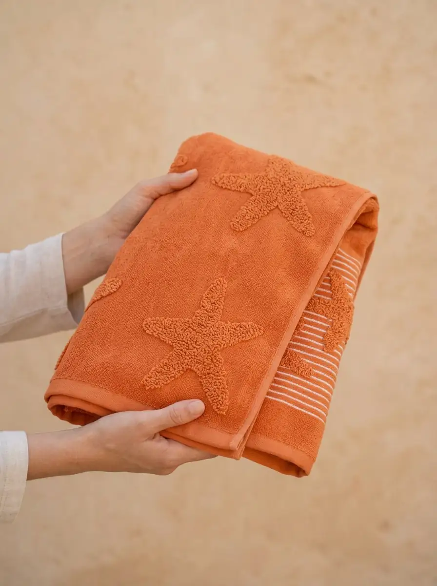 Cotton Collection Bukle Plaj Havlusu Yıldız Orange 4