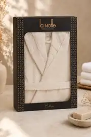 La Notte Pirinç Örgü Kapşonlu Bornoz XL Krem 2