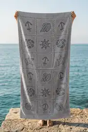 La Notte Summer Anchor %100 Pamuk Plaj Havlusu Gri 70x140 1