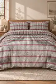 Cotton Collection Flanel Çift Kişilik Nevresim Seti Red Stripe 1