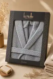 La Notte Pirinç Örgü Kapşonlu Bornoz Large Gri 2