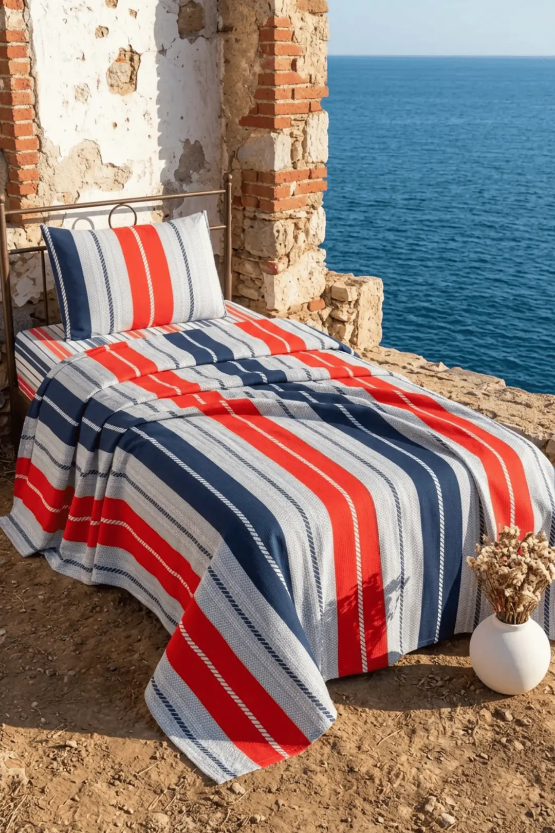 La Notte Marin Stripe Tek Kişilik 3 Parça Pike Takımı 160x230 + 100x200 + 50x70 cm