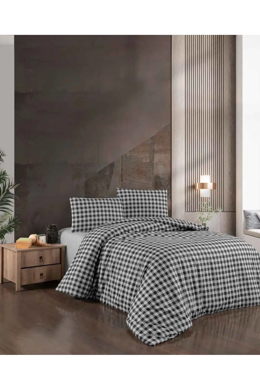 Cotton Collection Flanel R Çift Kişilik Nevresim Takımı Mongar Siyah