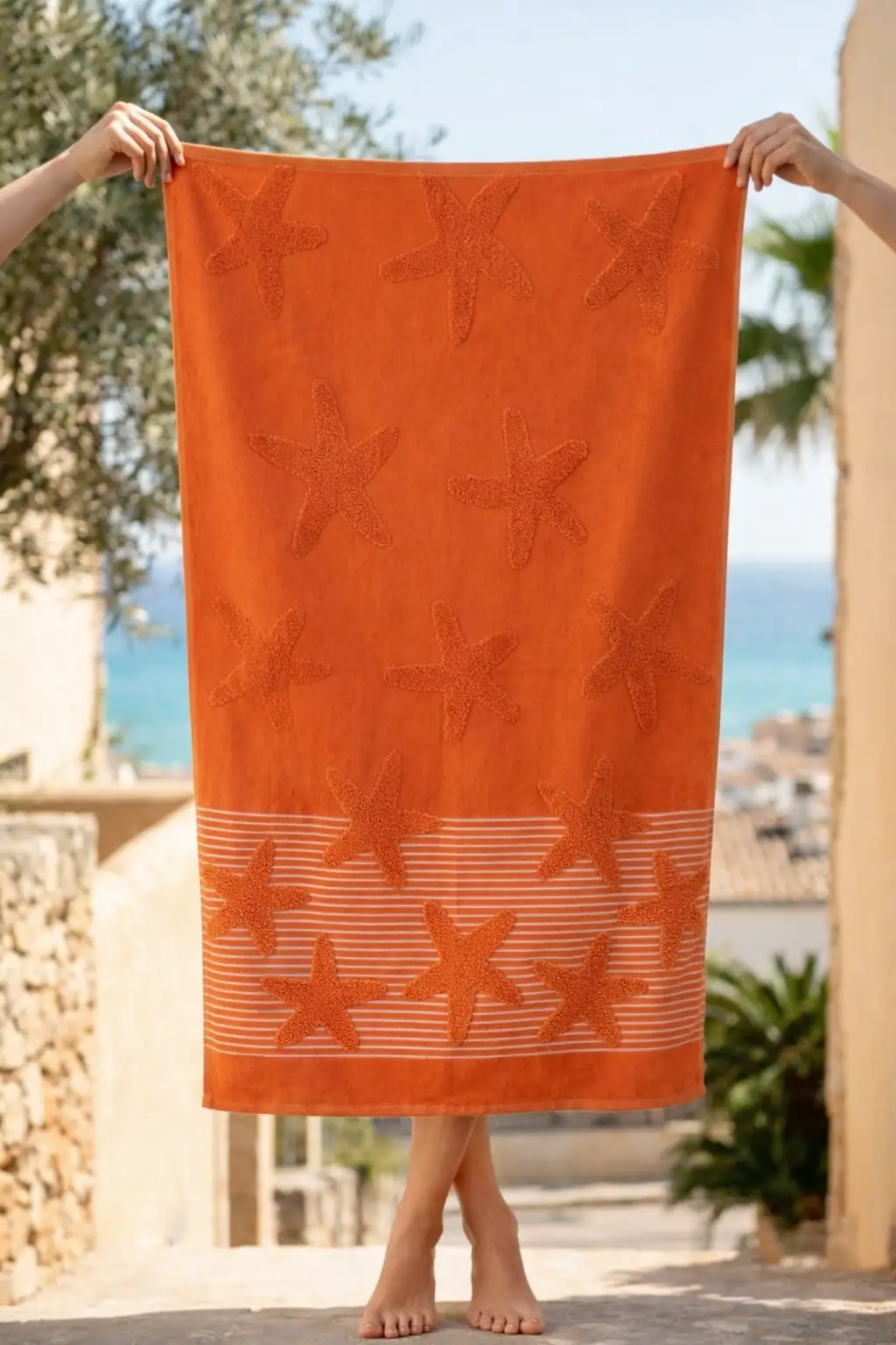 Cotton Collection Bukle Plaj Havlusu Yıldız Orange 3