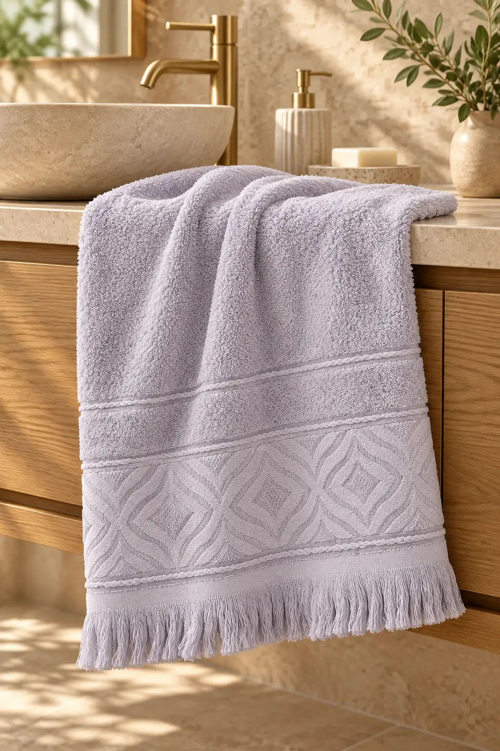 Cotton Collection Bukle Banyo Havlusu Saçaklı Mor 1