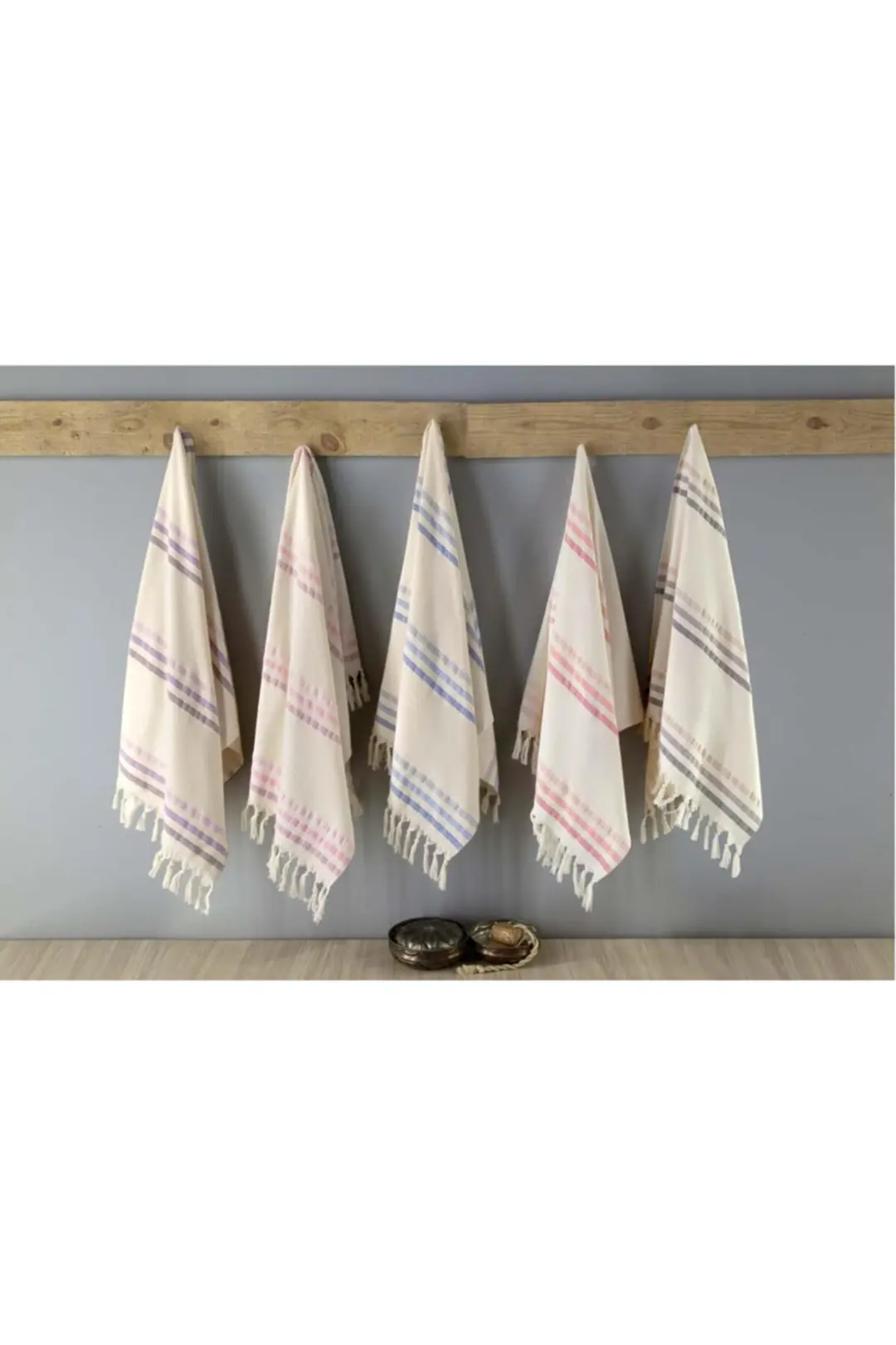 Cotton Collection Bukle Peştamal Havlu Çizgili Saçaklı Kre-pem